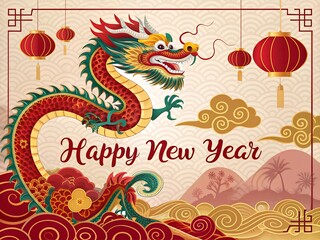 Chinese New Year 2026 poster celebrating happy new Year , Dragon
