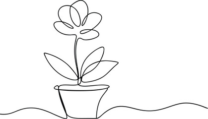Single Line Drawing of a Flower in a Pot