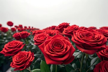 Obraz premium Beautiful Arrangement of Blooming Red Roses Creating a Striking Visual Display