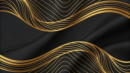 Gold and black abstract pattern design with wavy lines