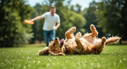 Happy Golden Retriever Playing Fetch in Park