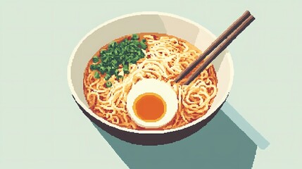 Illustrated ramen with chopsticks lifting noodles, highlighting Japanese cuisine for food-related projects, menus, and restaurant marketing, expressive pen drawing style
