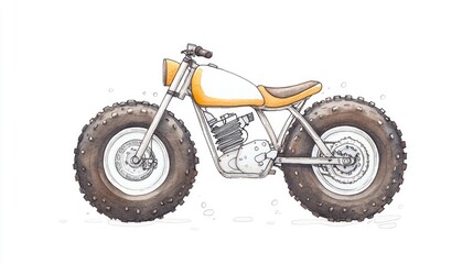 Obraz premium Illustrated off-road motorcycle with oversized tires, set against a minimalistic background
