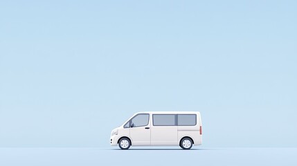Minimalist side view of a white van against a soft blue background, emphasizing simplicity