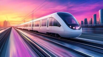 Naklejka premium High-Speed Train at Sunset