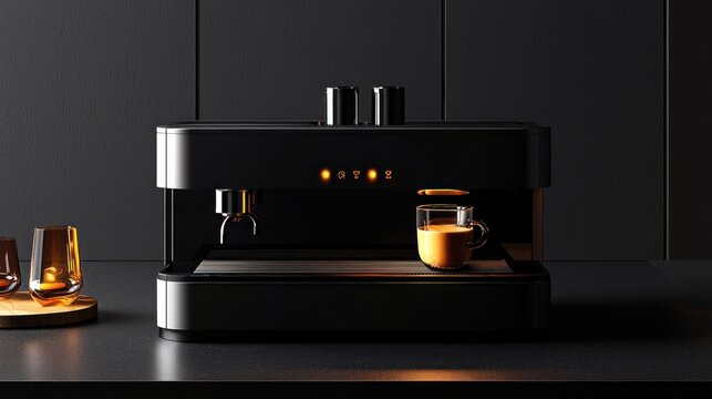 Modern Espresso Machine Brewing Perfect Shot of Coffee in Sleek, High-Tech Coffee Experience