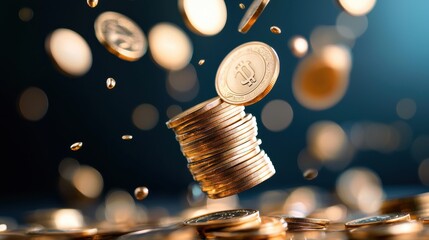 A cascade of golden coins representing the financial growth and savings for a secure retirement