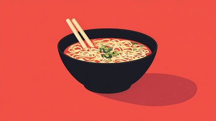 Asian ramen illustration featuring a steaming bowl of noodles, chopsticks, and flavorful ingredients, perfect for culinary projects and restaurant branding, artistic sketch style