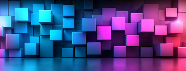 Neon cubes, abstract background, tech design