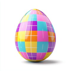 Obraz premium festive Easter egg with a checkered pattern in bright spring colors, isolated on white.