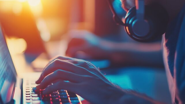 Man, headset and laptop in call center for customer service, assistance and contact in agency. IT guy, tech support and computer in office for help, problem solving and telecommunication for advice 