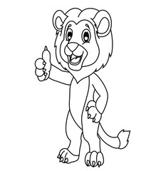 Cute cartoon hand drawn vector funny lion outline.