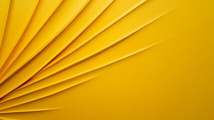 Vibrant yellow abstract background with layered paper elements creating depth and texture.