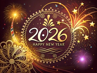2026 Happy New Year celebrate flyers and blur background
