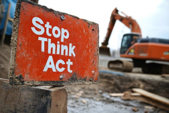 Construction Site Safety Sign: Stop Think Act