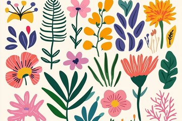A set of fun flower and nature design elements.