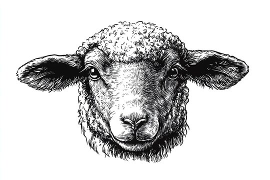 Cute sheep or lamb head engraving style vector illustration.