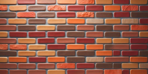 Obraz premium Warm Multi-Colored Brick Wall Cladding with Smooth Texture and Uniform Running Bond Pattern for Modern Interior Design and Decorative Background