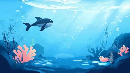 Obraz premium Vectorized underwater scene with marine life offering tranquil and aquatic backgrounds for projects with a nature-inspired theme.