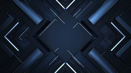 Abstract blue diamonds and lines on a dark background. Geometric pattern for banner template with white space in the center for text. Modern minimalist wallpaper with copy space.