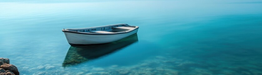 Peaceful boat floating on calm turquoise water