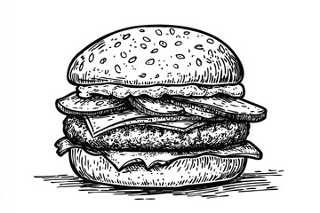 Burger engraving style art.