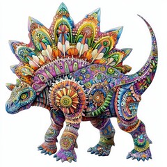 Fototapeta premium Colorful stegosaurus sculpture with intricate designs in a vibrant artistic style