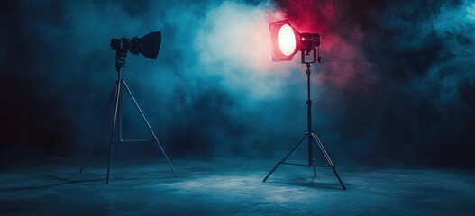 Studio lighting equipment setup with dramatic lighting