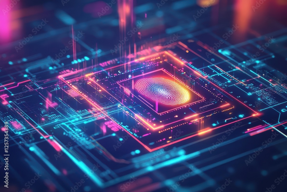 Aufkleber Fingerprint on electronic circuit board showing unique pattern and technology connection
