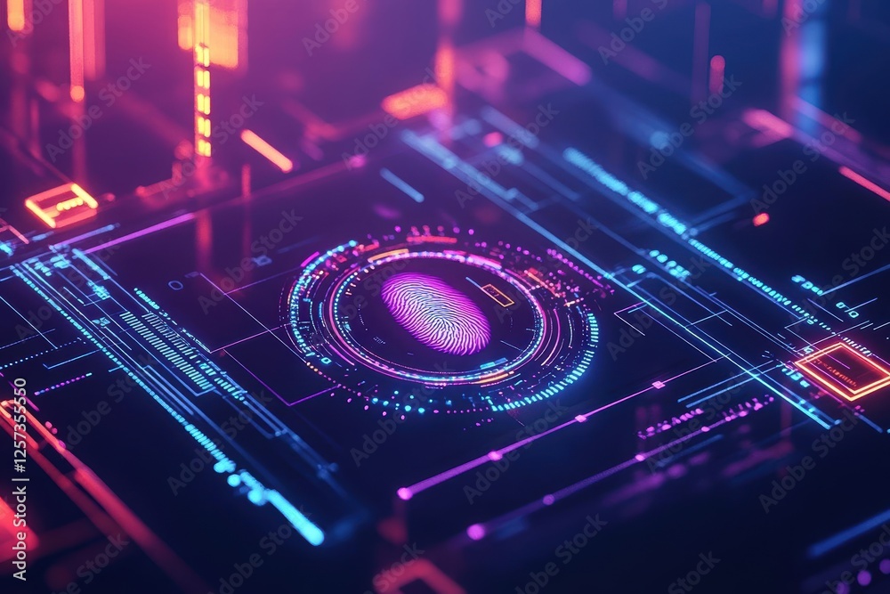 Aufkleber Futuristic circuit board with an embedded fingerprint sensor technology concept