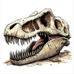 Fototapeta premium Detailed depiction of a dinosaur skull on a rocky surface highlighting prehistoric features