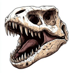 Fototapeta premium Detailed depiction of a dinosaur skull showcasing sharp teeth and open jaw