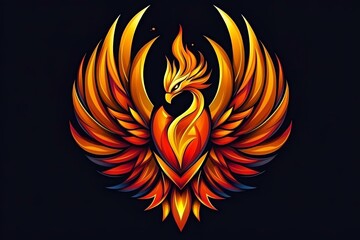 mystical abstract phoenix logo rising from flames depicted in abstract shapes