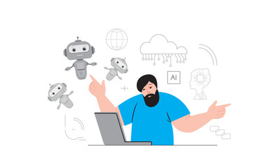 Human and robot chatbot, a concept of artificial intelligence
 technologies for online communication, work, shopping