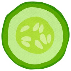 Ripe cucumber round slice as ingredient for detox. Juicy fresh vegetable pice with green skin isolated vector illustration.