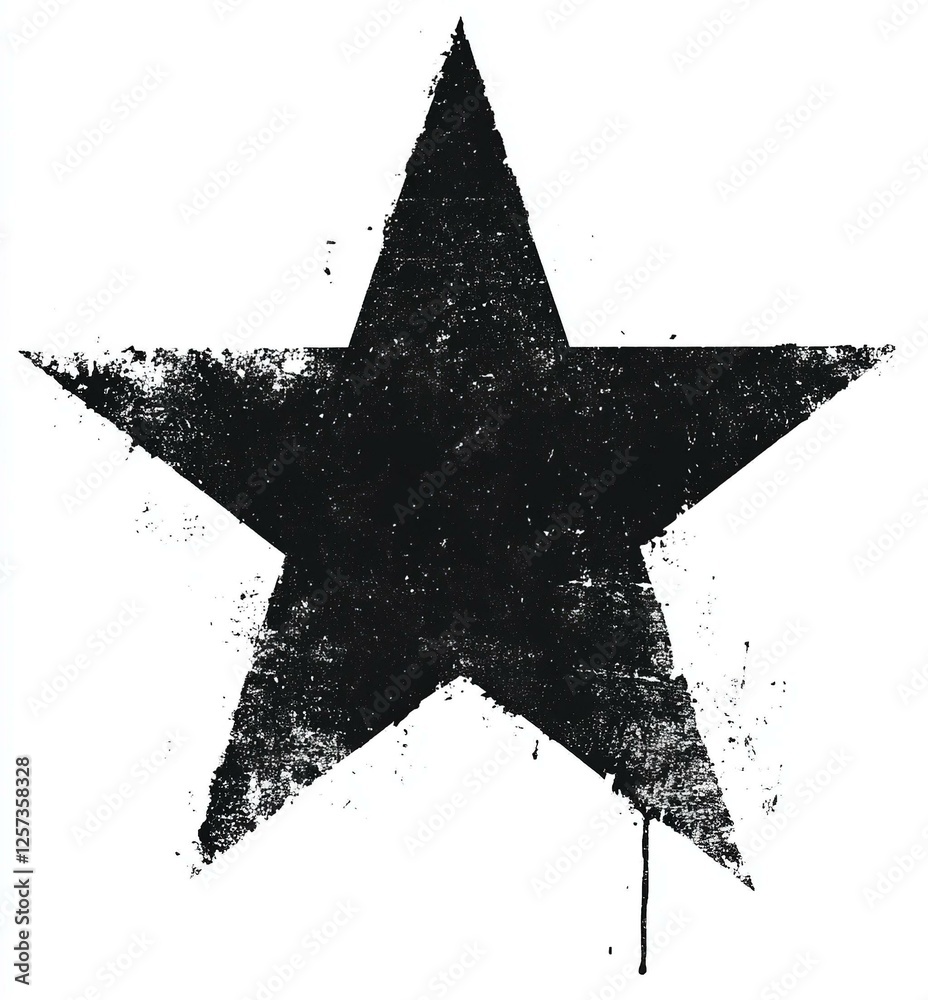 Wall mural black and white distressed and disintegrating five-pointed star with a dripping effect stencil and p