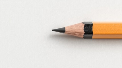Sharpened pencil on white paper; background is blank; for education materials