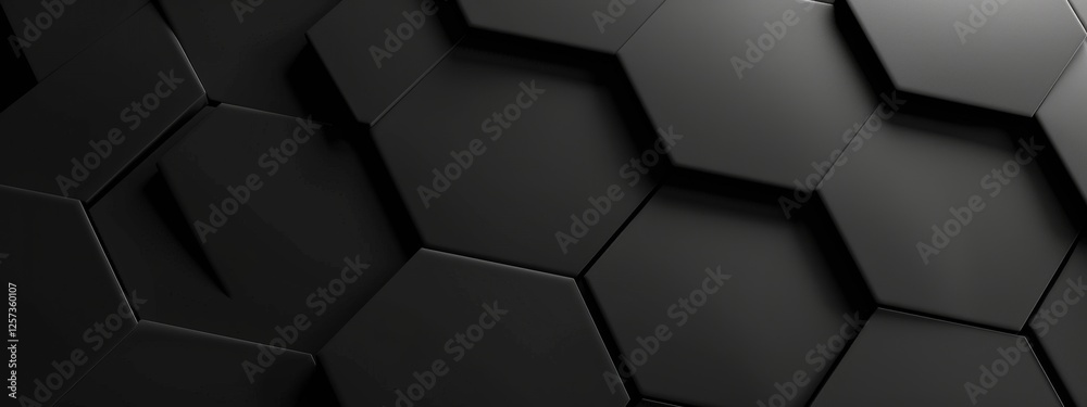 Wall mural minimalist abstract hexagonal pattern on a black background. banner template with white space for te