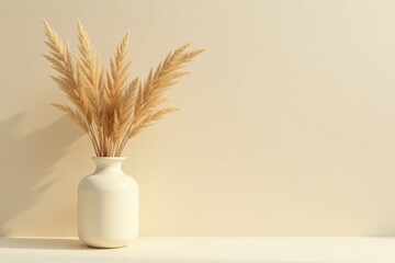 Creamy Vase with Dried Pampas Grass on Neutral Background, a Simple Minimalist Home Decor Arrangement