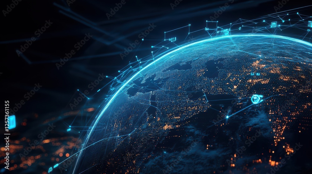 Fototapete Globe with interconnected lines and dots representing global networking and communication concept