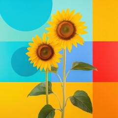 Sunflowers with geometric patterns overlaying their petals