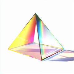 Colorful Glass Pyramid Prism Reflecting Light Spectrum on White Background