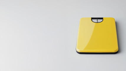 Minimalistic yellow bathroom scales on light gray background for modern interior design