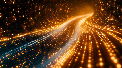 Fototapeta premium 3D Abstract Background - Golden Light Trails in Cyberspace