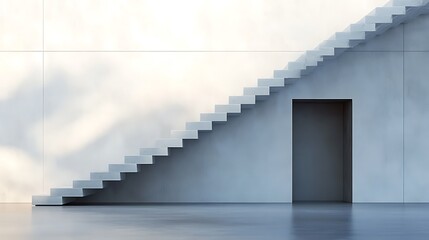 Fototapeta premium Ascending Steps: A Minimalist Staircase Leading to an Enigmatic Door