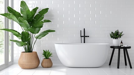 Modern Minimalist Bathroom With Tropical Plants