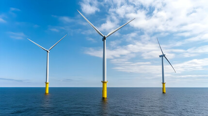 Offshore wind turbines generate clean energy, ocean background
