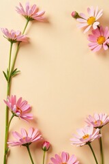 Naklejka premium Delicate Pink Flowers Arranged in a Frame on a Pastel Background, Ideal for Invitations or Greeting Cards
