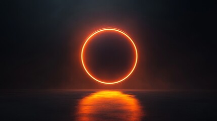 Glowing orange ring hovers over a reflective dark surface