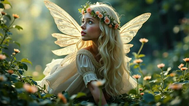 Enchanted Forest Fairy: A whimsical portrait of a young girl dressed as a fairy, surrounded by flowers and nature.